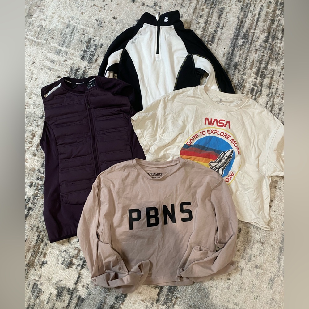 Bundle of 4 Athletic Tops (Nike, Skins, NASA Tee, Alphalete) – Size S